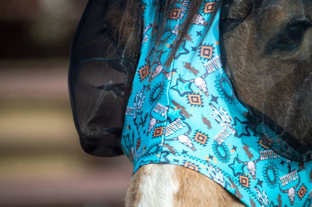 Lycra Fly Mask: Turquoise Howdy / Horse