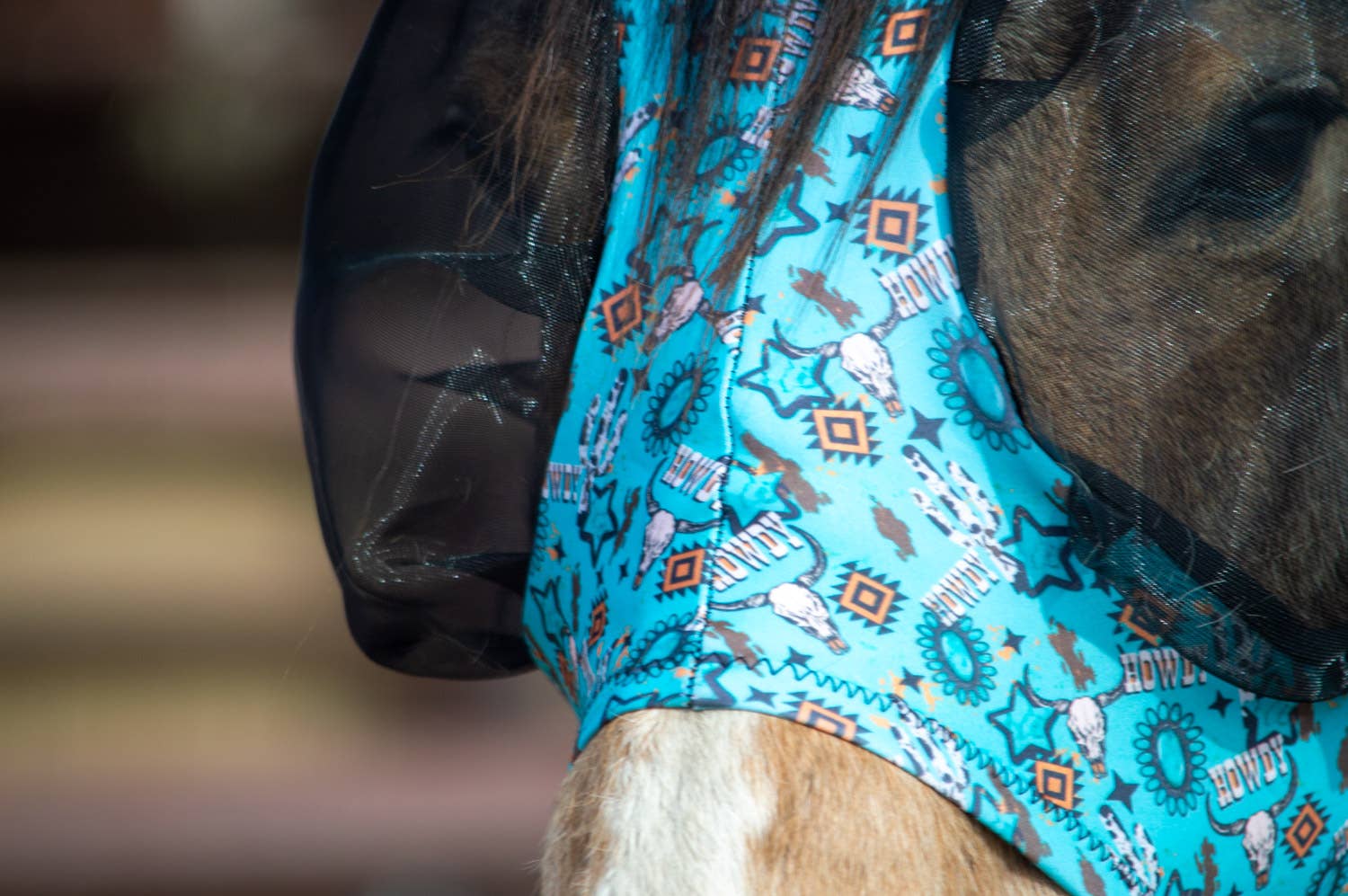Lycra Fly Mask: Turquoise Howdy / Horse