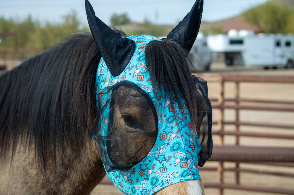 Lycra Fly Mask: Turquoise Howdy / Horse
