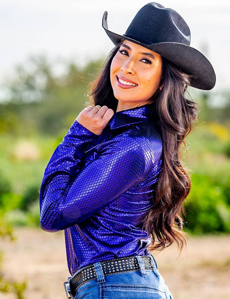 Metallic Pullover Button Up With Stretch