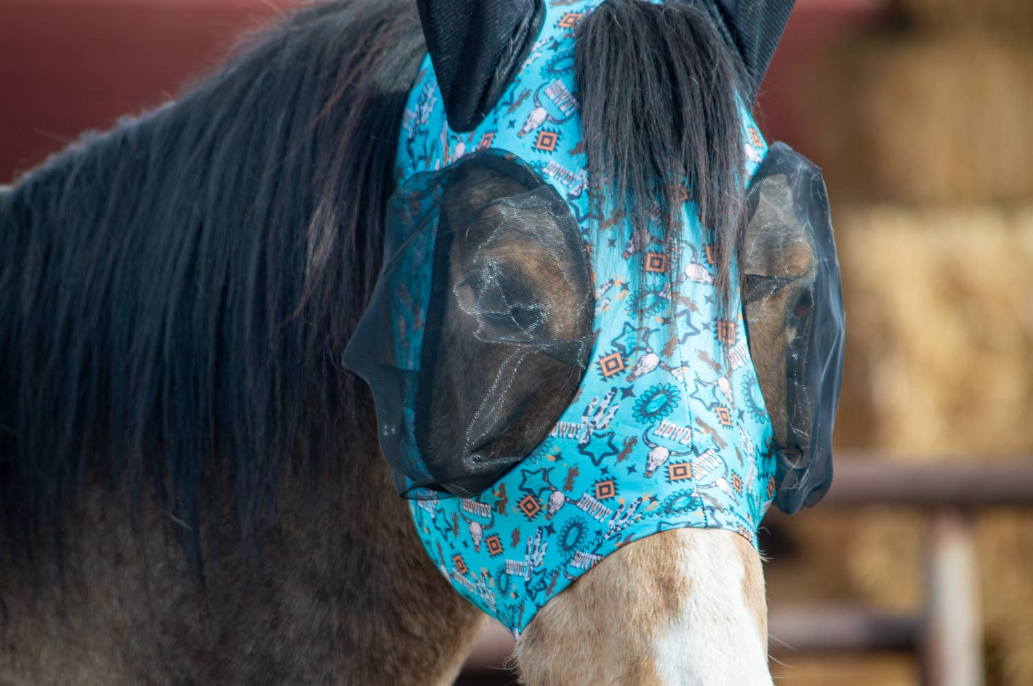 Lycra Fly Mask: Turquoise Howdy / Horse